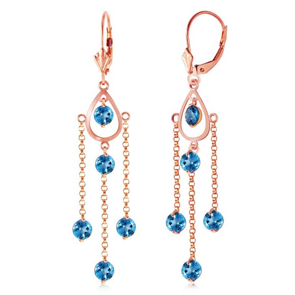 14K. GOLD CHANDELIERS EARRING WITH BLUE TOPAZ - Picture 3 of 5